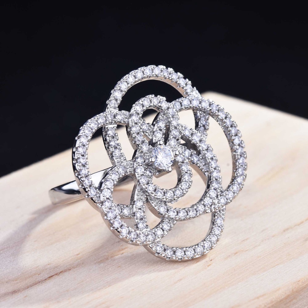Nhẫn Hở Hình Hoa Trà Dát Kim Cương Cao Cấp Sang Trọng Cho Nữ-JHS3-A