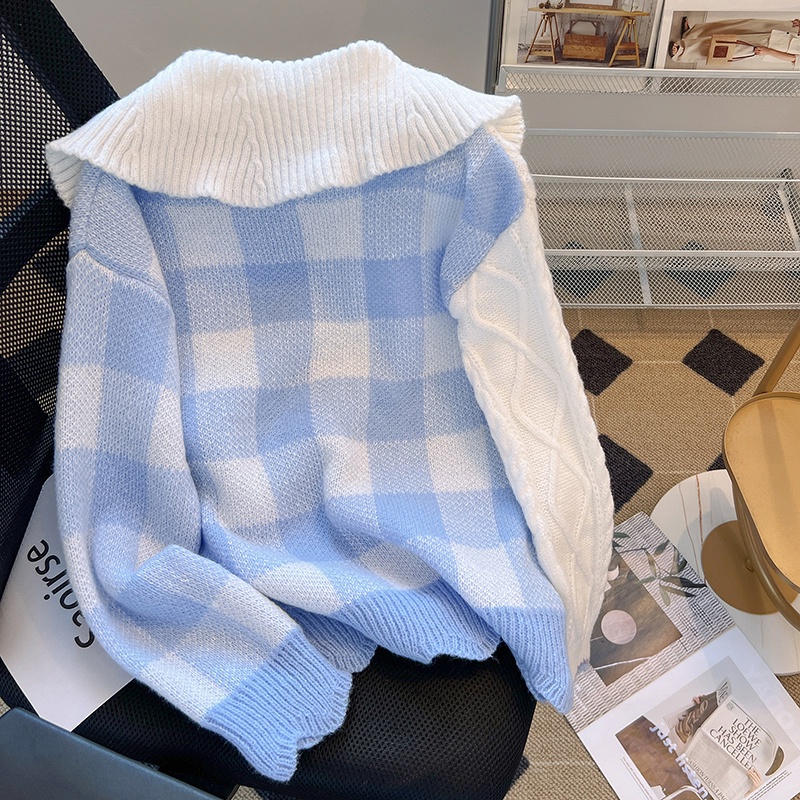 Salt sweet wear Áo sweater Mềm Mại Màu Xanh Sữa Sang Trọng Thời Trang Mùa Thu Cho Nữ