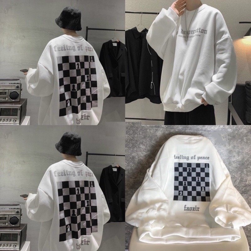 Áo Nỉ 3 Màu Cờ Vua PEONYB Unisex [FREESHIP]🌸 Sweater form rộng tay bồng, hoodie cổ tròn vintage cá tính nam nữ Ulzzang 🌸 | BigBuy360 - bigbuy360.vn