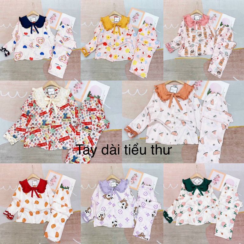 Bộ ngủ dài tay lụa satin mềm mát. ( ảnh thật)