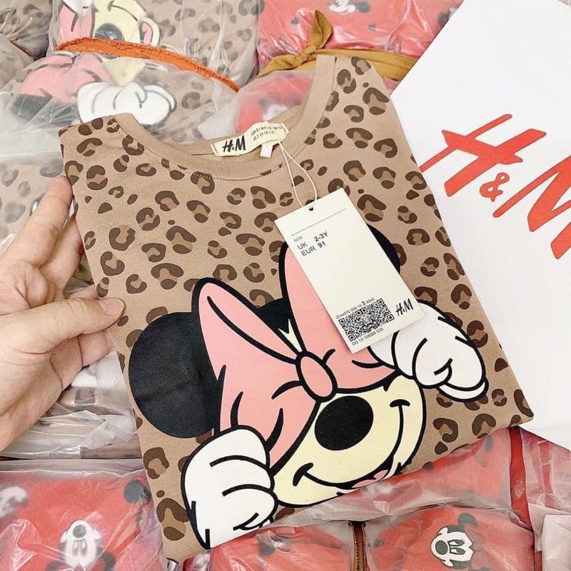 Set 2 váy xòe Mickey mouse xuất dư, váy cotton dài tay Minnie cho bé gái siêu xinh mềm đẹp, hình in sắc nét