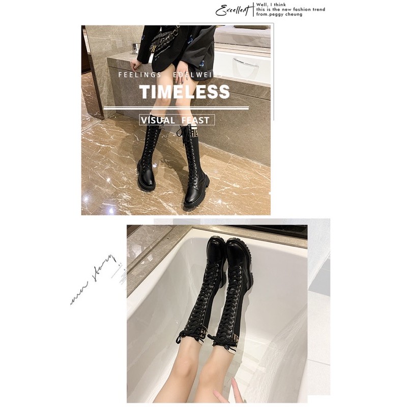 Boots len Fendi cổ cao đan dây đế cao 4cm | BigBuy360 - bigbuy360.vn