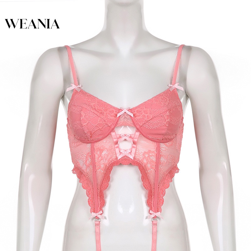 Áo croptop WEANIA màu hồng thiết kế hở lưng quyến rũ