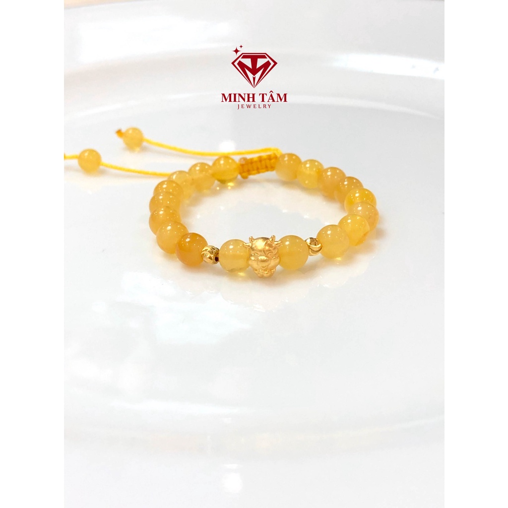 Vòng tay hổ #phách vàng bơ mix con giáp Trầu 24k, bi 10k cho bé-Minh Tâm Jewelry