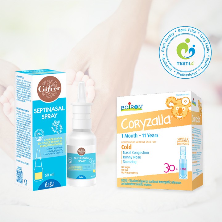 Xịt muối/Muối uống vi lượng đồng căn (50ml/30 tép) Gifrer Septinasal Spray/Boiron Coryzalia/Coldcalm, Pháp/USA/Canada