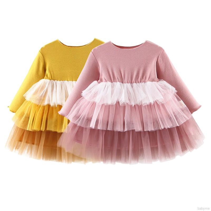 ♕ babyme ღ Baby Girl Pricess Dress Long Sleeve Round Neck Tutu Dresses