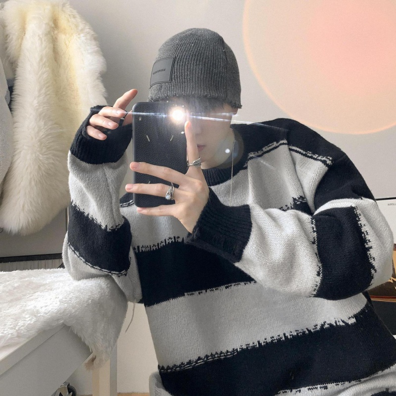 Áo Khoác Len Cao Cấp Họa Tiết Kẻ Sọc Thời Trang Thu Đông Dành Cho Nam