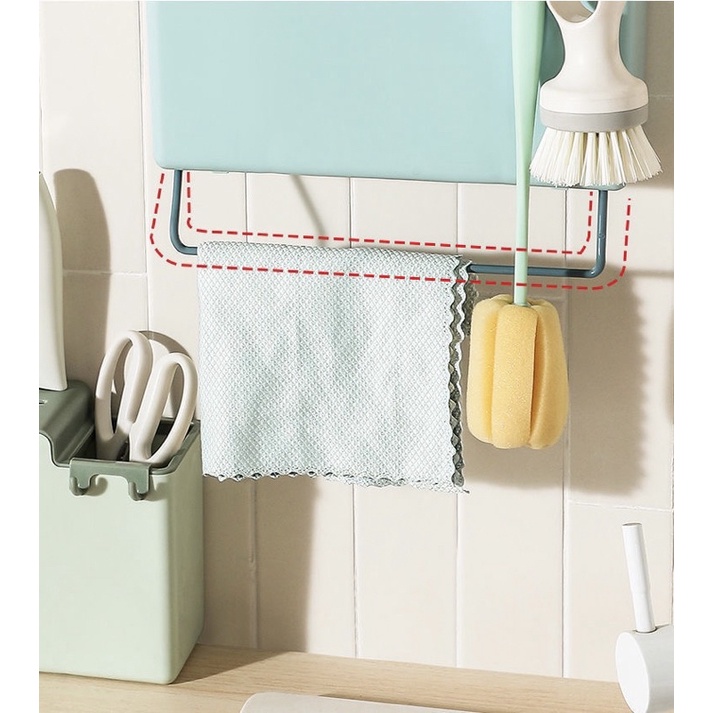 Kệ đựng muỗng đũa dán tường nhà bếp thông minh mẫu mới siêu xịn có ngăn vắt dao, thanh treo khăn, kèm móc treo phụ kiện