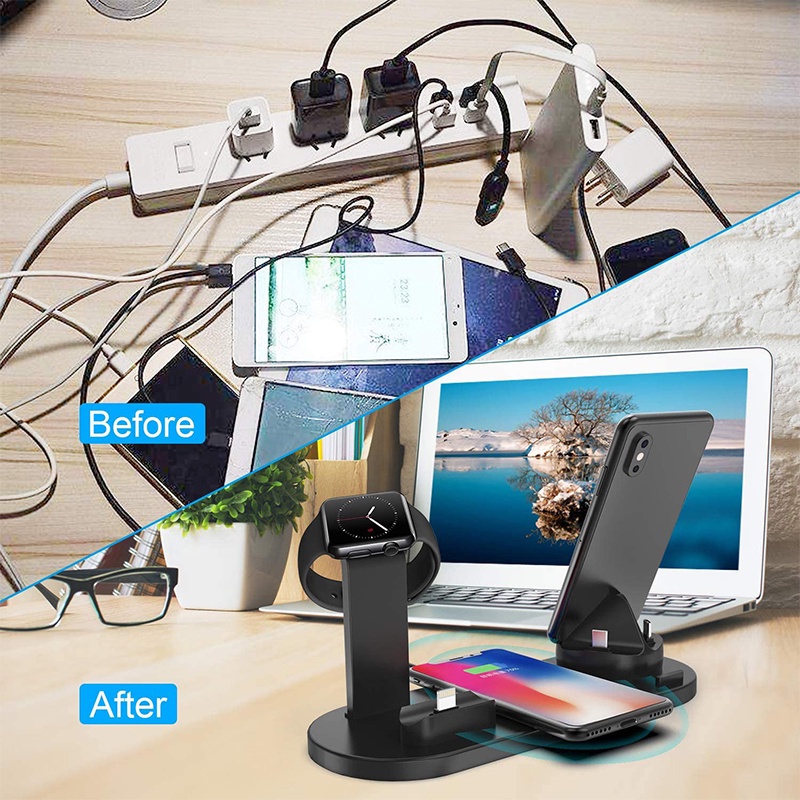 Đế sạc không dây MIONE 3/ 4 trong 1 15W sạc nhanh iPhone Android Type C thích hợp cho đồng hồ thông minh bluetooth