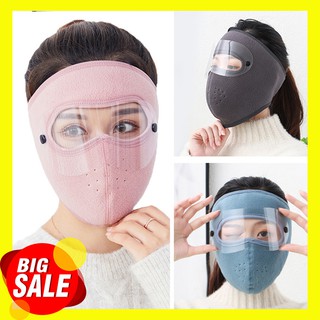 Khẩu trang vải có kính chắn gió, chống bọt dịch - Khẩu trang ninja vải nỉ có kính bảo vệ mắt 2in1 chống gió rét