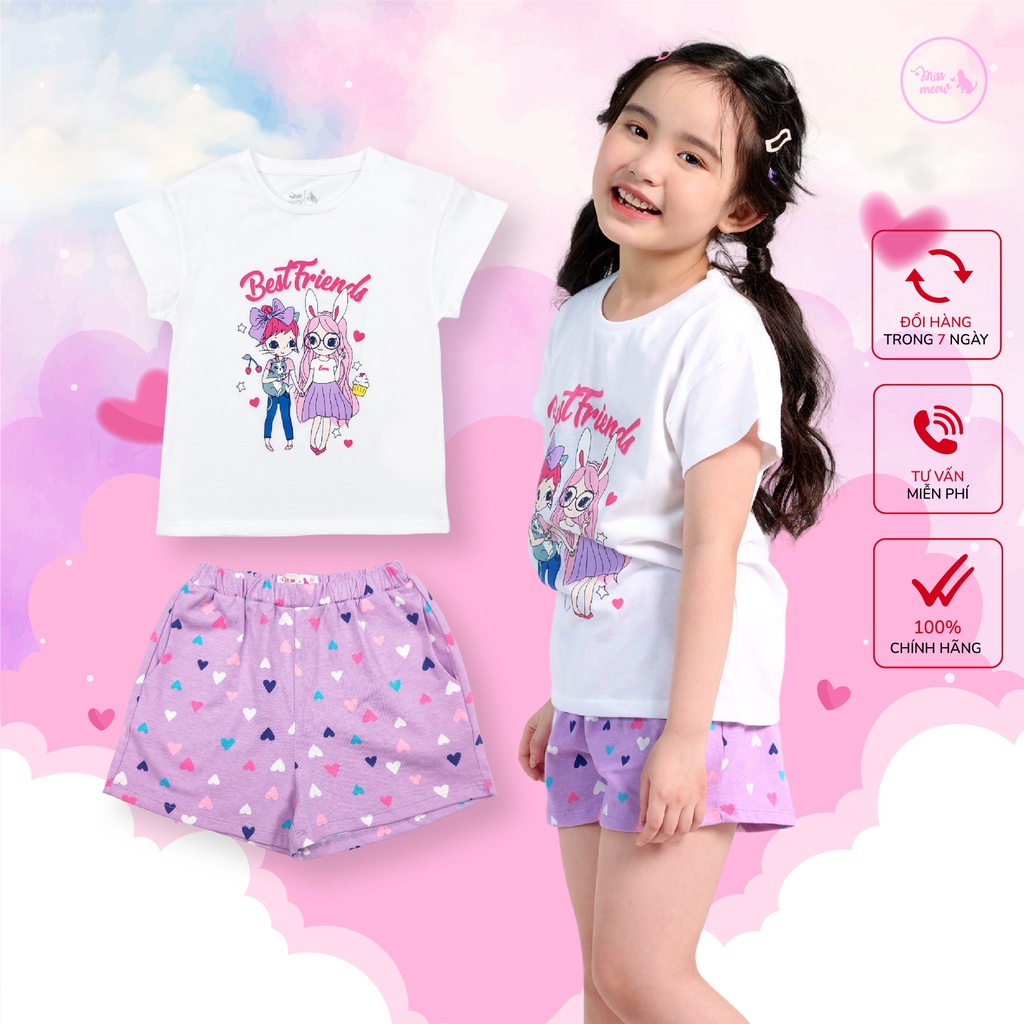 Đồ Bộ Bé Gái Miss Meow, Bộ Cộc Tay Trẻ Em Chất Cotton In Hình Best Friends Cỡ 3,4,5,6,7,8,9,10,11 Tuổi