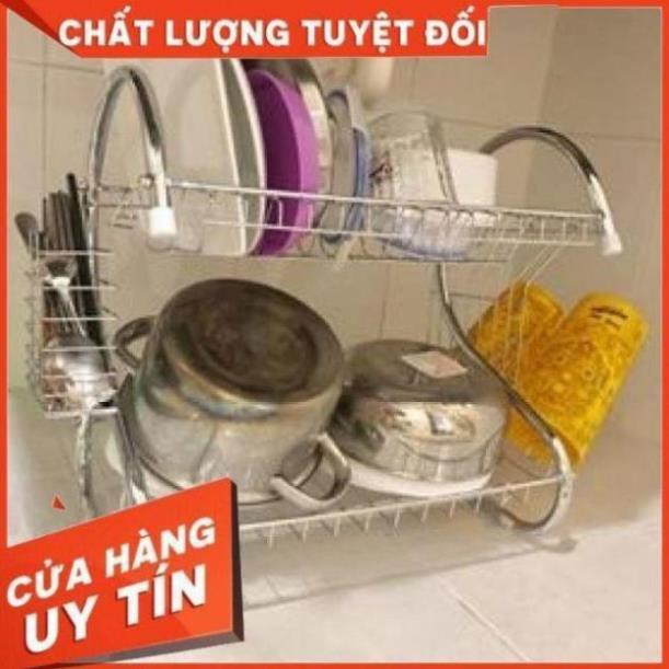 KỆ ÚP CHÉN BÁT INOX 2 TẦNG TẶNG KÈM ỐNG ĐŨA l GIÁ ÚP BÁT ĐĨA INOX 2 TẦNG CÓ KHAY ĐỰNG CỐC, MUỖNG DĨA, DAO