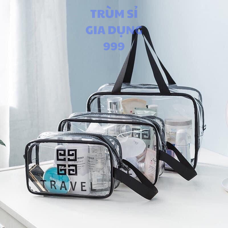set 3 túi đựng mỹ phẩm trong suốt để đồ đa năng, Túi Đựng Mỹ Phẩm Trong Suốt Chống Thấm Nước Đa Dạng Kích Thước Đi Biển