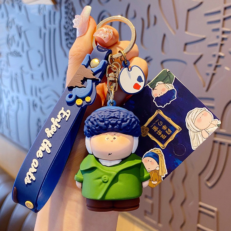 Móc khóa chủ đề nghệ thuật: Pearl Girl, Monalisa, Van Gogh,...đáng yêu chất liệu PVC làm quà tặng bạn bè, trang trí balo