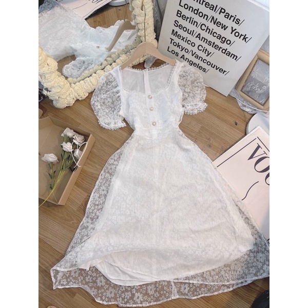 ĐẦM HOA NỔI NÚT BO TAY CHUN