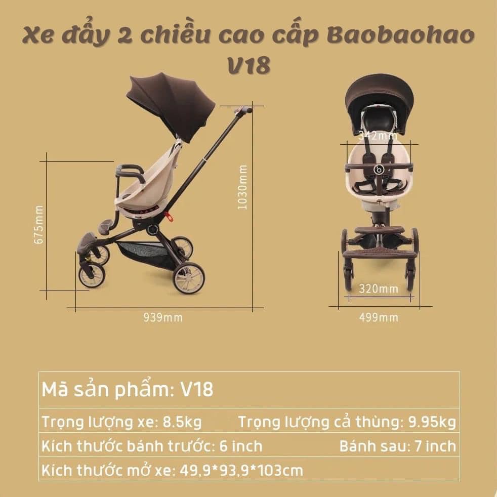 Xe Đẩy 2 Chiều Cho Bé Baobaohao V18 Gấp Gọn Du Lịch