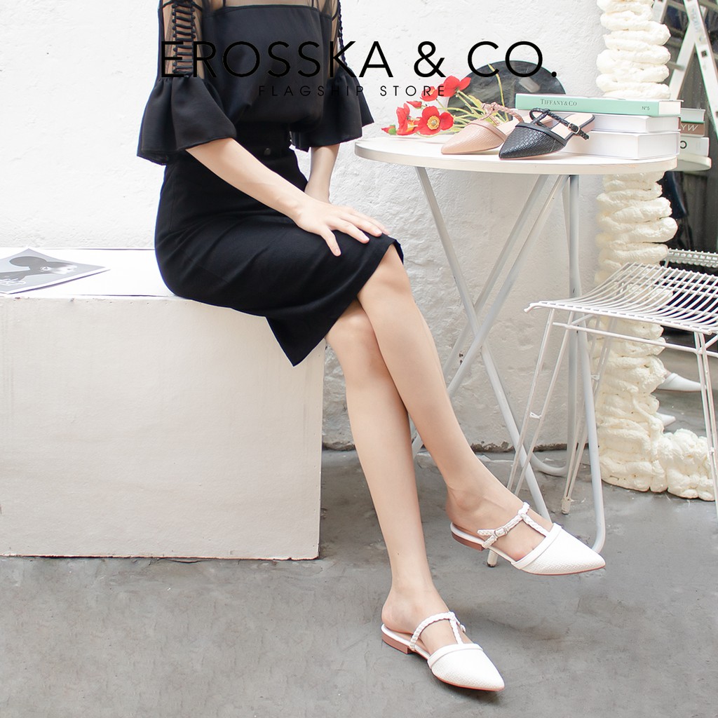 [Mã WABR2291 giảm 10% đơn 99K] Giày đế bệt Erosska mũi nhọn hở gót phối dây cao 2cm màu nude_EL018