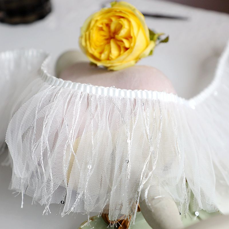 Dải Dây Tua Rua Dài 1m Màu Trắng Đính Kim Sa Lấp Lánh Dùng Trang Trí Quần Áo Diy