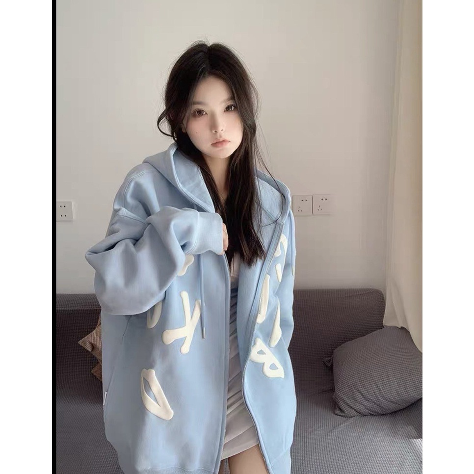 Áo Khoác dây kéo In chữ nổi 3 màu xinh Hồng/Xanh dương/Xanh đen Unisex nam nữ siêu đẹp (hình thật) tại TOP STORE