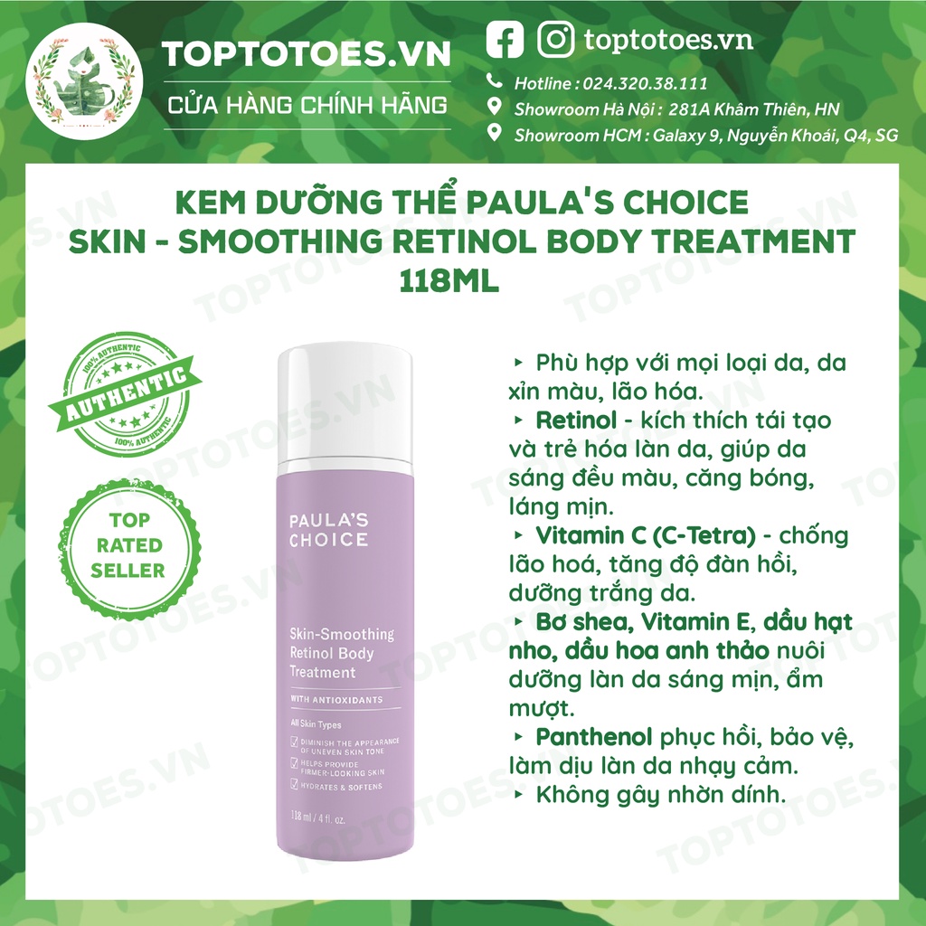 Kem dưỡng thể Paula's Choice Retinol chống lão hóa Skin - Smoothing Retinol Body Treatment 118ml [NK CHÍNH HÃNG 100%]