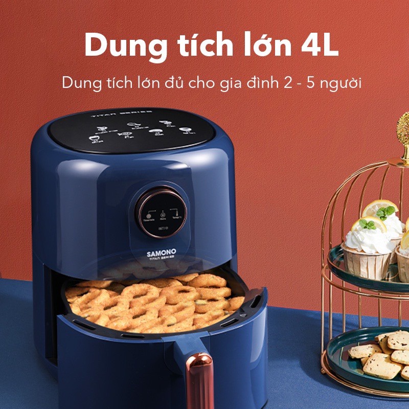 Nồi chiên không dầu Samono SW-AFBE04 dung tích 4L công suất 1400W điều khiển vặn cảm ứng với 7 chế độ nấu