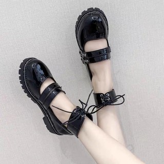 Giày búp bê che mũi cao 3 phân lolita có dây đeo cột ulzzang ( 2 loại )