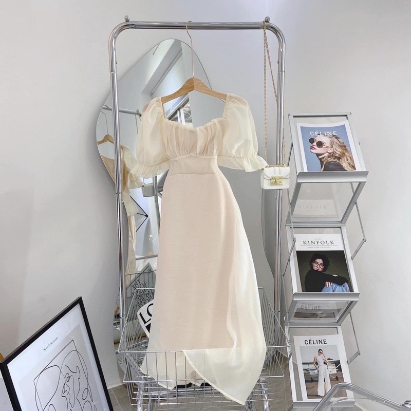 ✔ 𝗙𝗥𝗘𝗘 𝗦𝗛𝗜𝗣 VÁY TƠ BỒNG XÒE 2 LỚP DẦY DẶN MÀU BE MẶC TÔN DA LẮM MN A