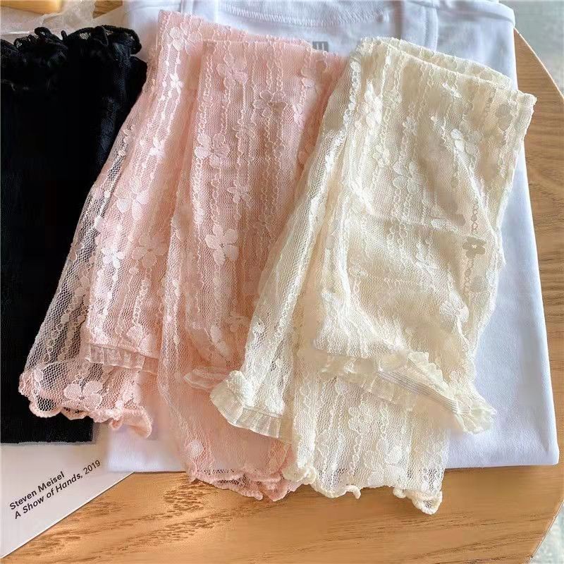 Găng Tay Lưới Ren Hoa Siêu Mỏng Co Giãn Chống Nắng Tia UV Màu Đen Thời Trang Mùa Hè Cho Nữ