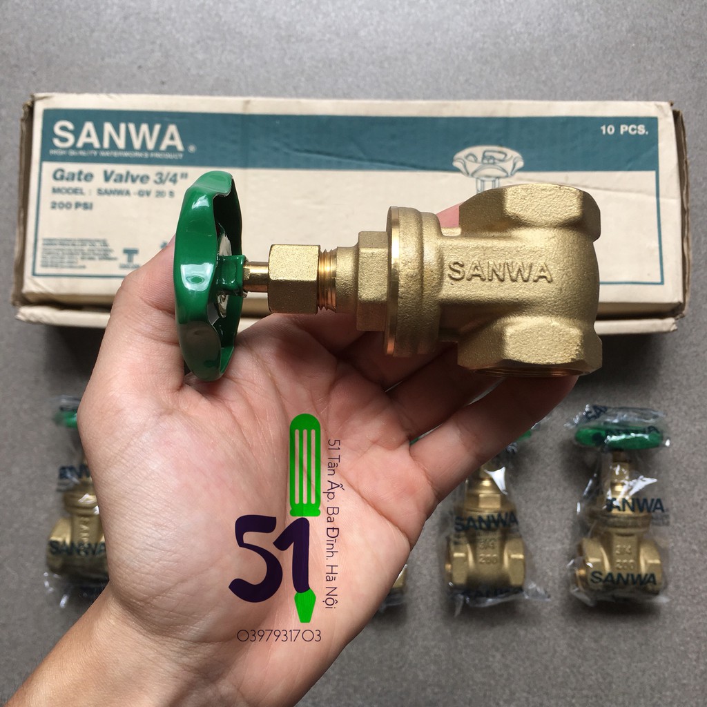 Van cửa đồng Sanwa cỡ ren 20 (hoặc cỡ ren 27mm) | Van cổng đồng tay vặn