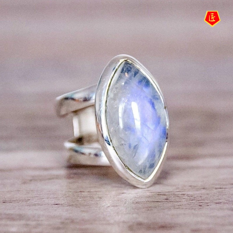 Nhẫn Bạc Đính Đá Mặt Trăng Phong Cách Retro Cá Tính