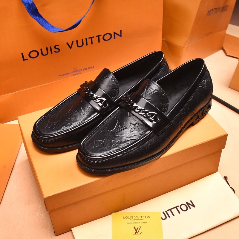 Giày tây lười nam da thật hoạ tiết logo thương hiệu Louis Vuitton LV cao cấp mẫu mới