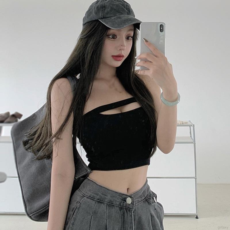 Áo Croptop Dệt Kim Màu Trơn Phong Cách Hàn Quốc cho nữ