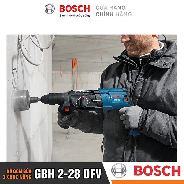 [CHÍNH HÃNG] Máy Khoan Búa Bosch GBH 2-28 DFV (28MM-820W) - Chuyên Khoan Bê Tông, Có Đục, Giảm Rung, Giá Đại Lý Cấp 1