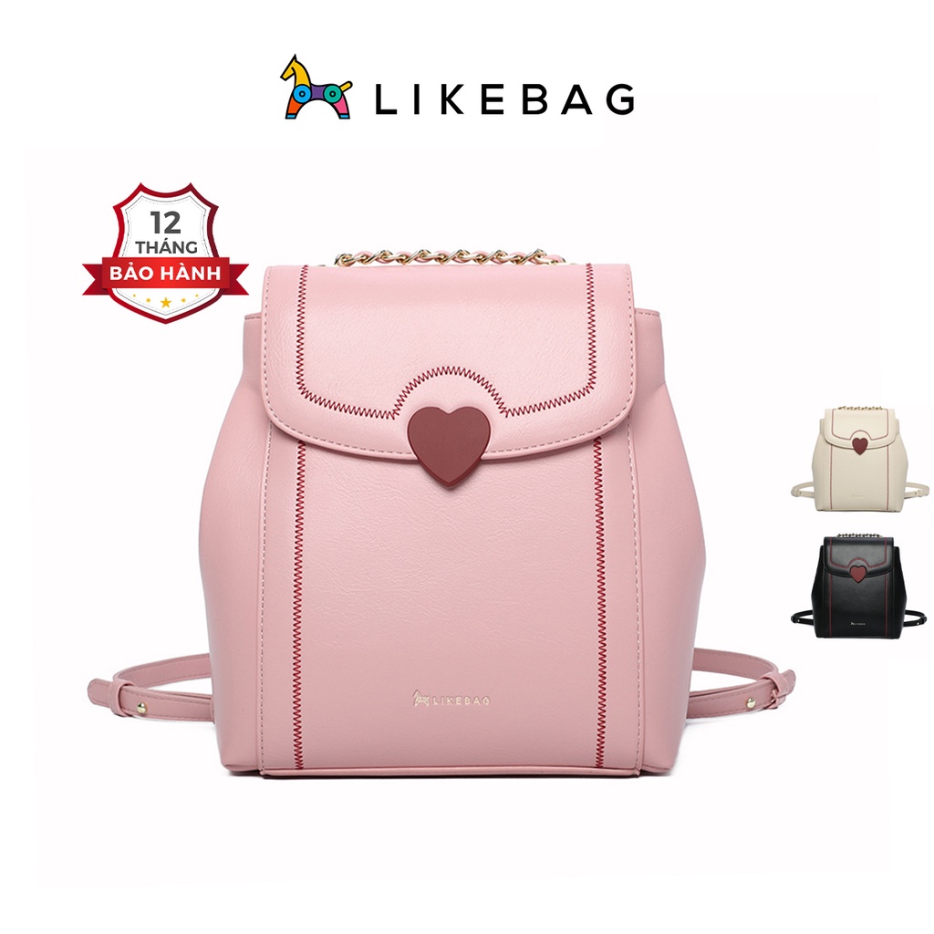 Balo nam nữ thời trang đi học LIKEBAG da PU cao cấp phối nắp trái tim dễ thương CJ3003 - LIBAGI