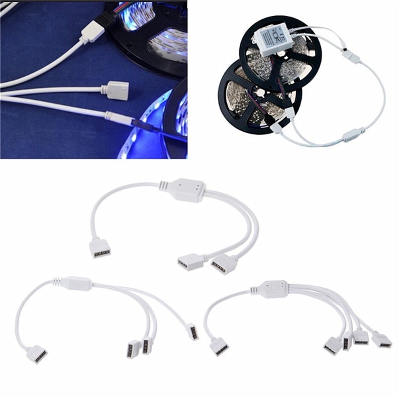 Bộ Dây Nối Chia Cổng 4 Pin Từ 1 Sang 2 Đầu Nối Cho Dây Đèn LED RGB Kèm 3 Phích Cắm Chấu