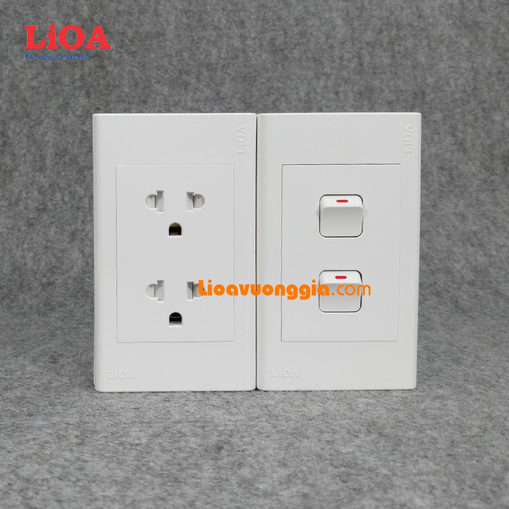 Combo ổ cắm điện đôi 3 chấu LiOA 16A 3520W + 2 công tắc điện - Lắp nổi