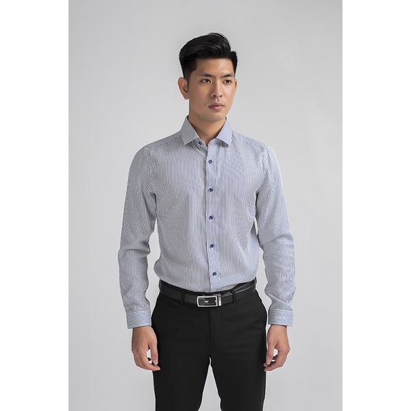 Áo sơ mi dài tay Aristino vải tencel siêu mềm mịn họa tiết sọc kẻ tà lượn from rộng  ALS18408