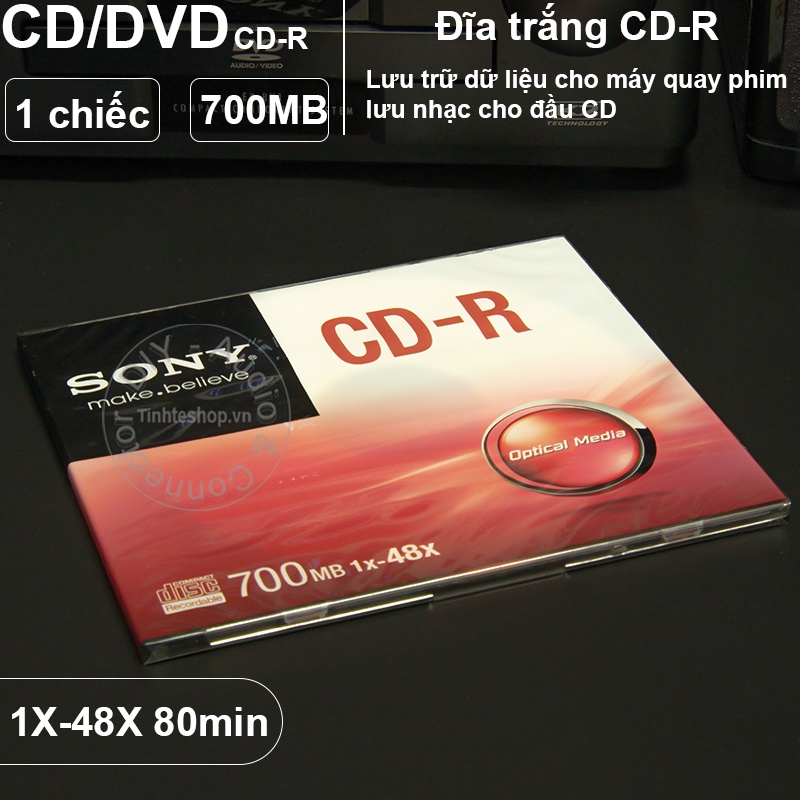 Đĩa trắng CD-R 700MB 80min 1-48X Sony CDQ80SS - Đĩa CD có hộp Sony (1 chiếc)