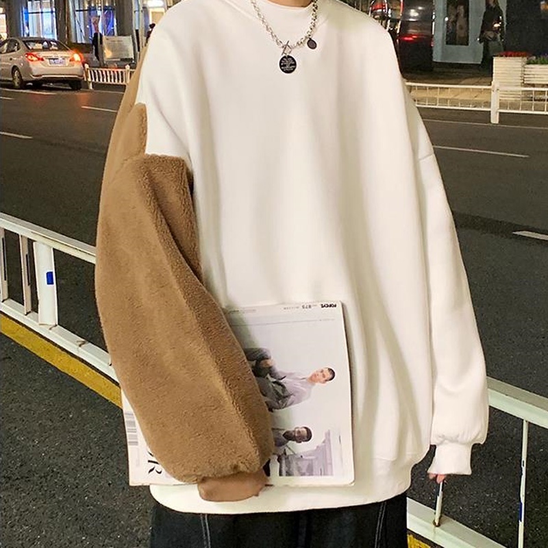 Áo Thun Tay Dài Dáng Rộng Thêu Hình Gấu Phối Màu Dễ Thương Thời Trang Cho Nam Và Nữ