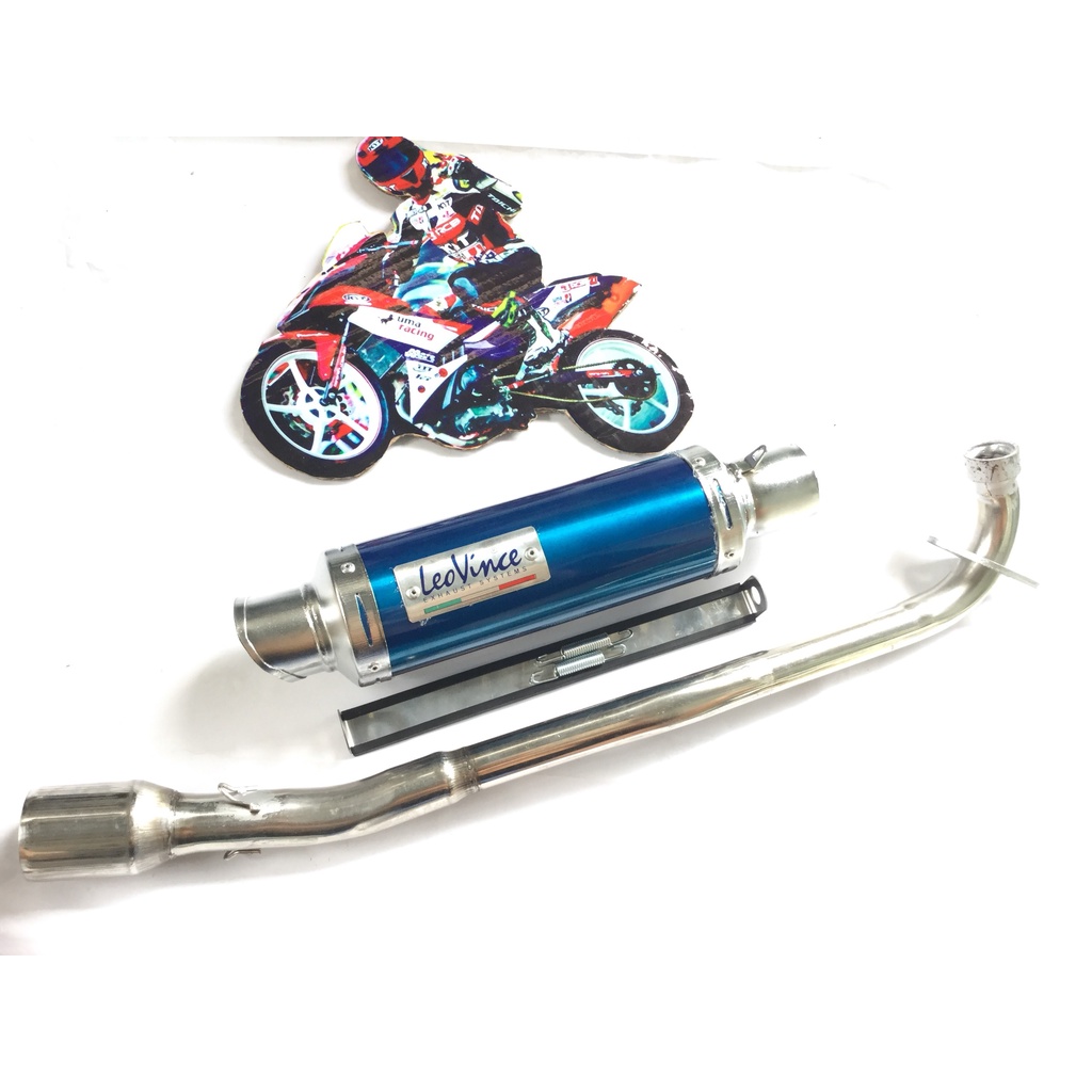 Pô leovince XANH FULL CỔ INOX THẲNG WAVE, SI, CUP, DREAM, EXCITER, WINER, SONIC, RAIDER FI, SATRIA, GSX