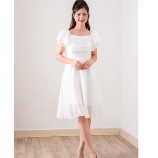Đầm váy nữ dự tiệc trắng cổ vuông tay xòe chất Lụa mịn siêu xinh đẹp đầm trễ vai trắng siêu xinh Sota Shop