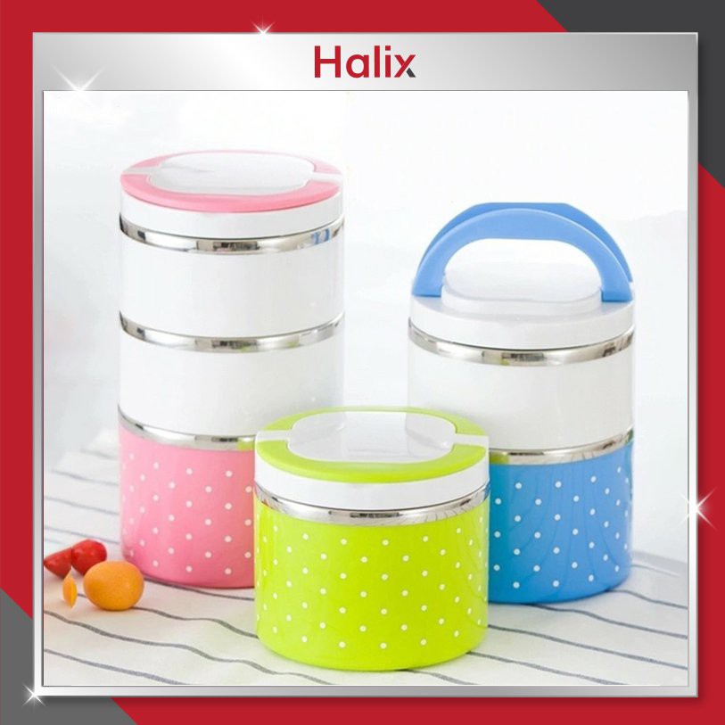 Cà men đựng thức ăn giữ nhiệt chấm bi/Cặp lồng cơm giữ nhiệt chấm bi lõi INOX