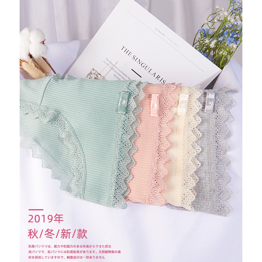 Quần lót nữ cotton gân tăm nơ vuông viền ren thun lạnh dễ thương sexxy gợi cảm
