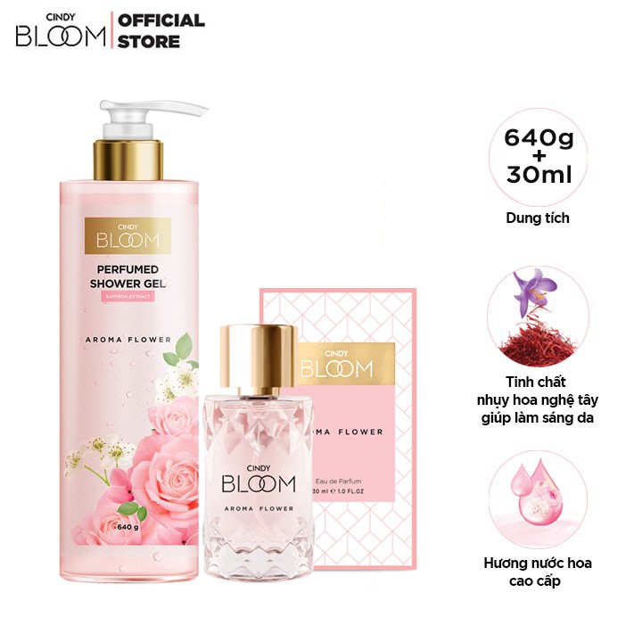 Combo Sữa Tắm Nước Hoa 640g &amp; Nước Hoa 30ml Cindy Bloom Aroma Flower