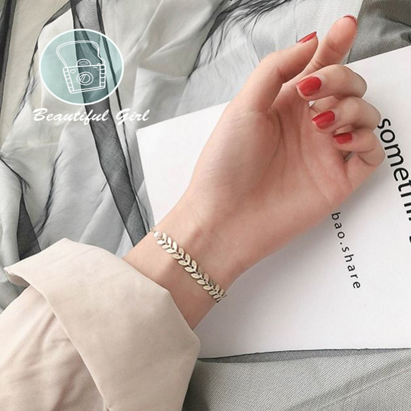 Vòng Tay Hợp Kim Mặt Chiếc Lá Đính Ngọc Trai Nhân Tạo Thời Trang