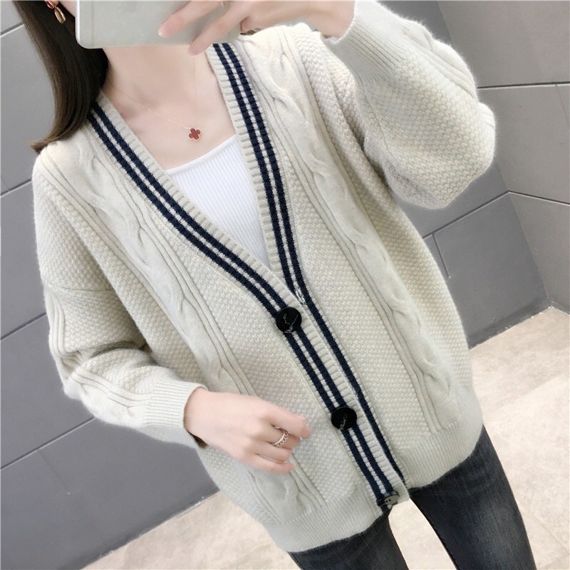 Áo khoác len cadigan vặn thừng, cardigan học sinh form rộng dáng dài cá tính chất len dày dặn phong cách Hàn Quốc