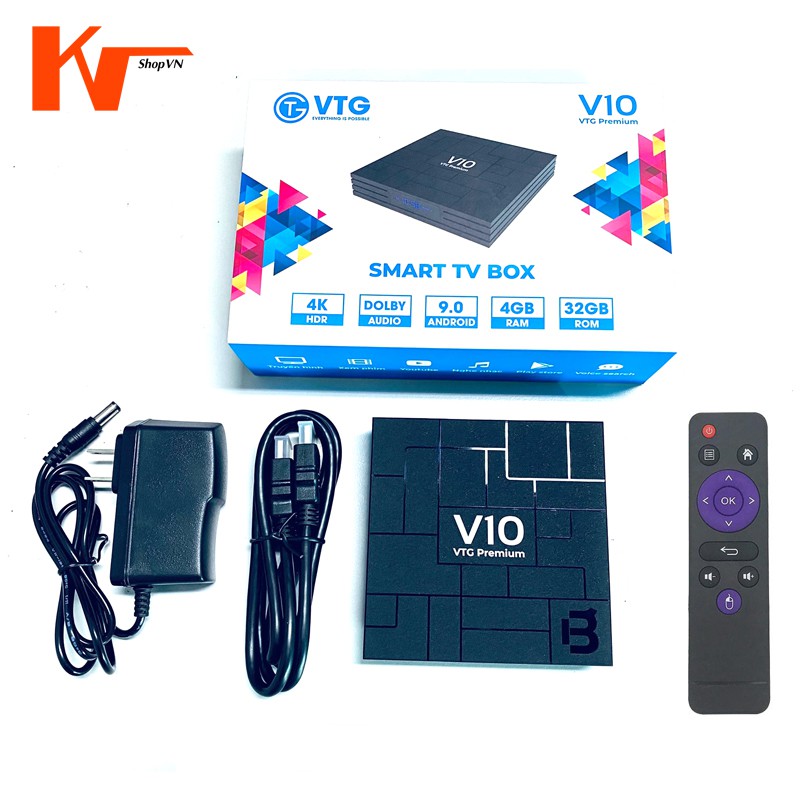 Android TV Box V10 Premium, Rom ATV9 tìm kiếm giọng nói, Ram 4GB, Bộ nhớ 32GB, Truyền hình bản quyền