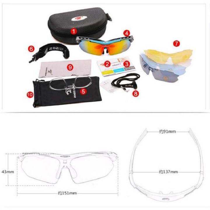 Bộ kính thể thao 5 tròng (Chống bụi, UV)