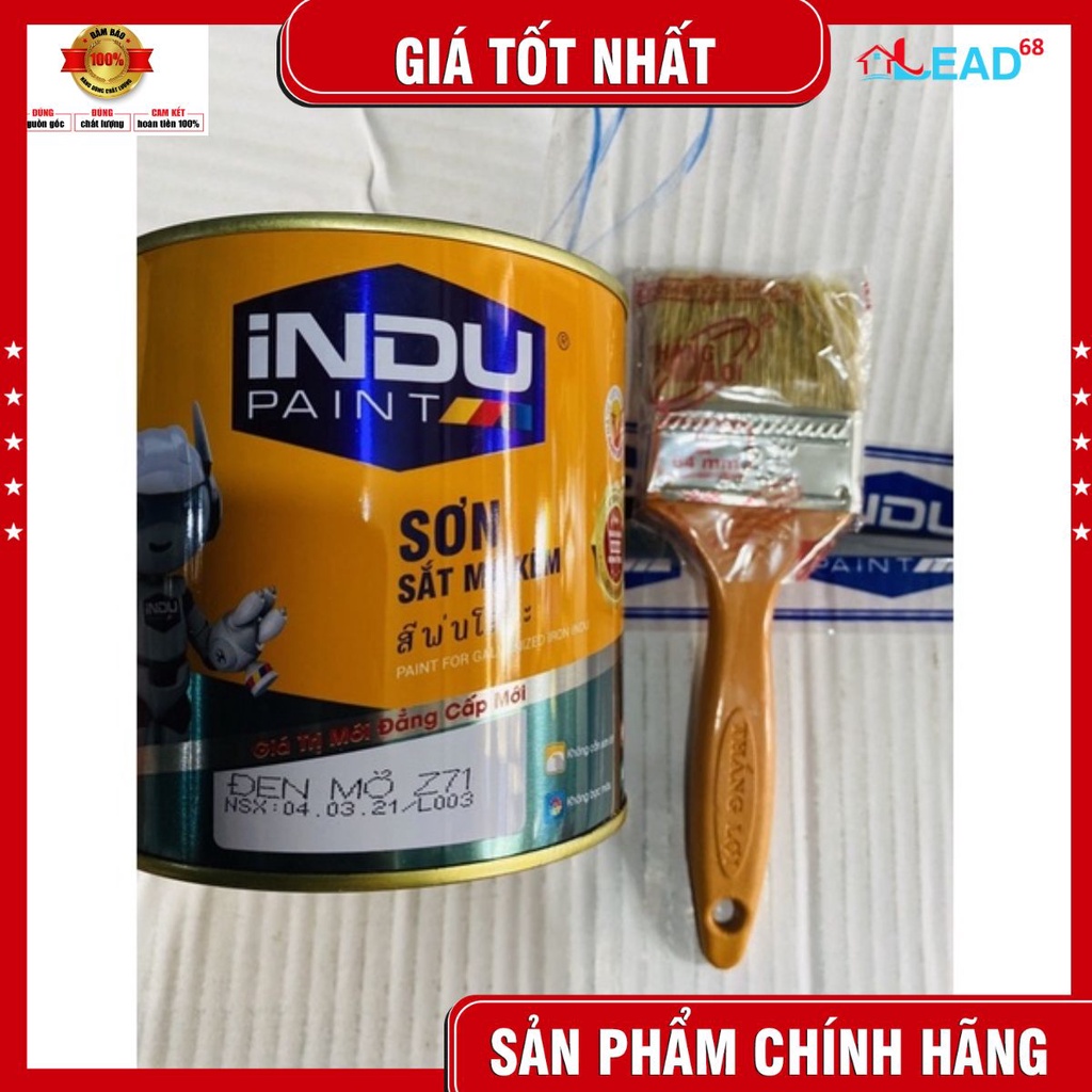 Sơn sắt mạ kẽm indu 800ml màu đen mờ Z71 chính hãng {tặng chổi sơn}