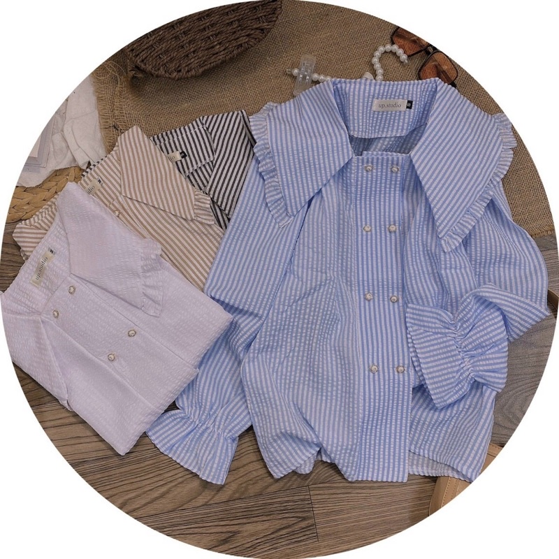 Áo sơ mi chất đũi xốp, cổ bèo phong cách tiểu thư